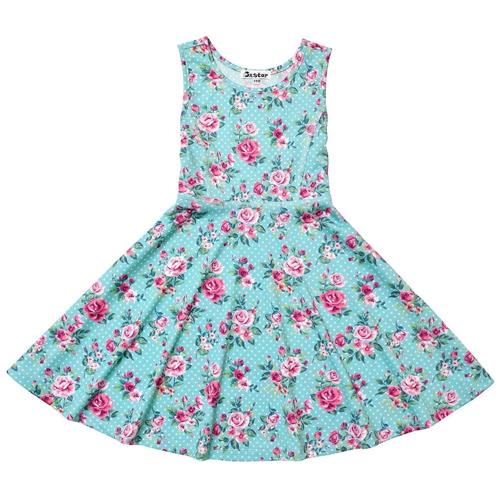 Jxstar Green Flower Dresses Matching Doll & Girls 5T 6T Birthday Party Gift Clothes