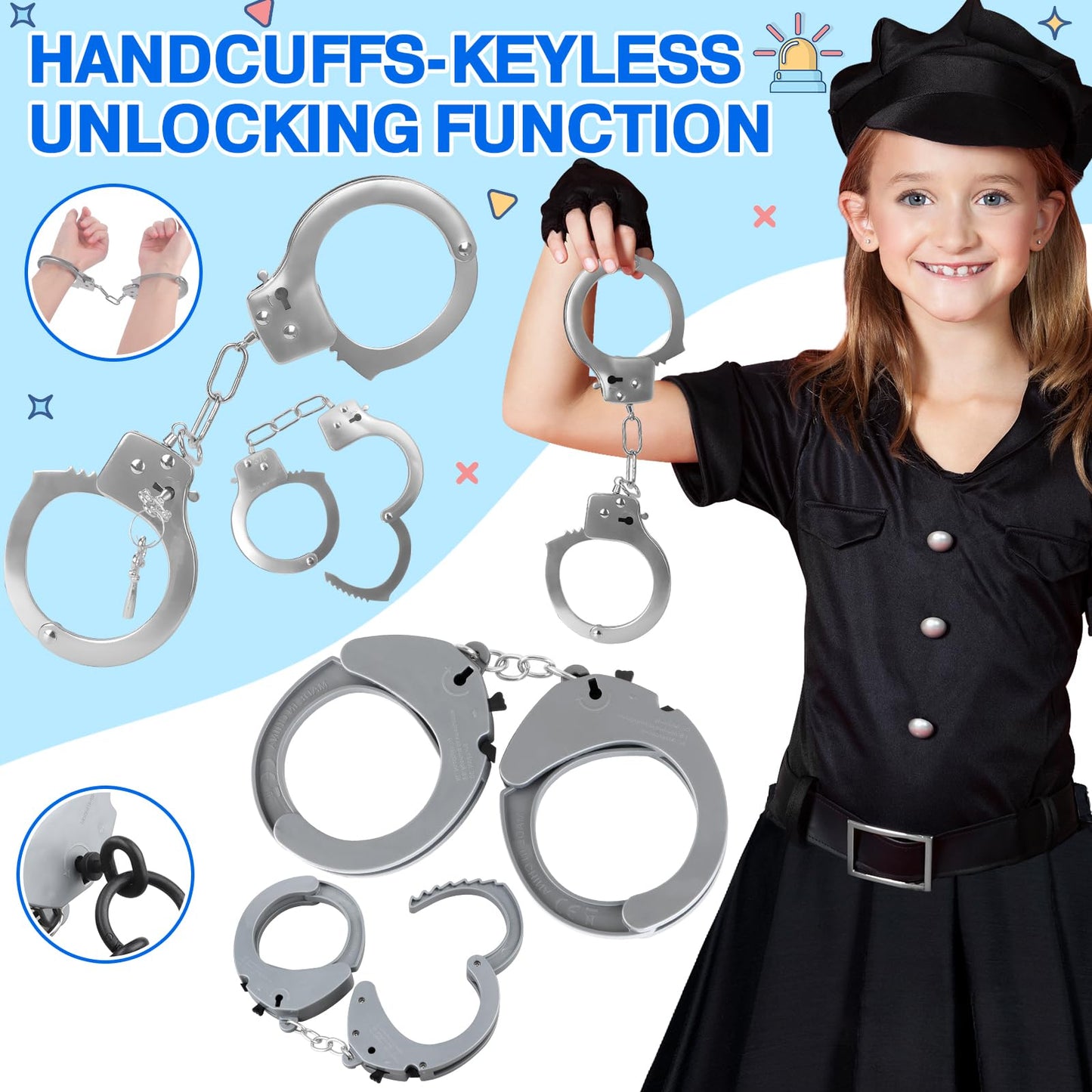 Ivenrxiu Police Toys, Police Pretend Play Toys For Dress Up, Role Play Set With Police Accessories, Handcuffs, Warning Light, Po