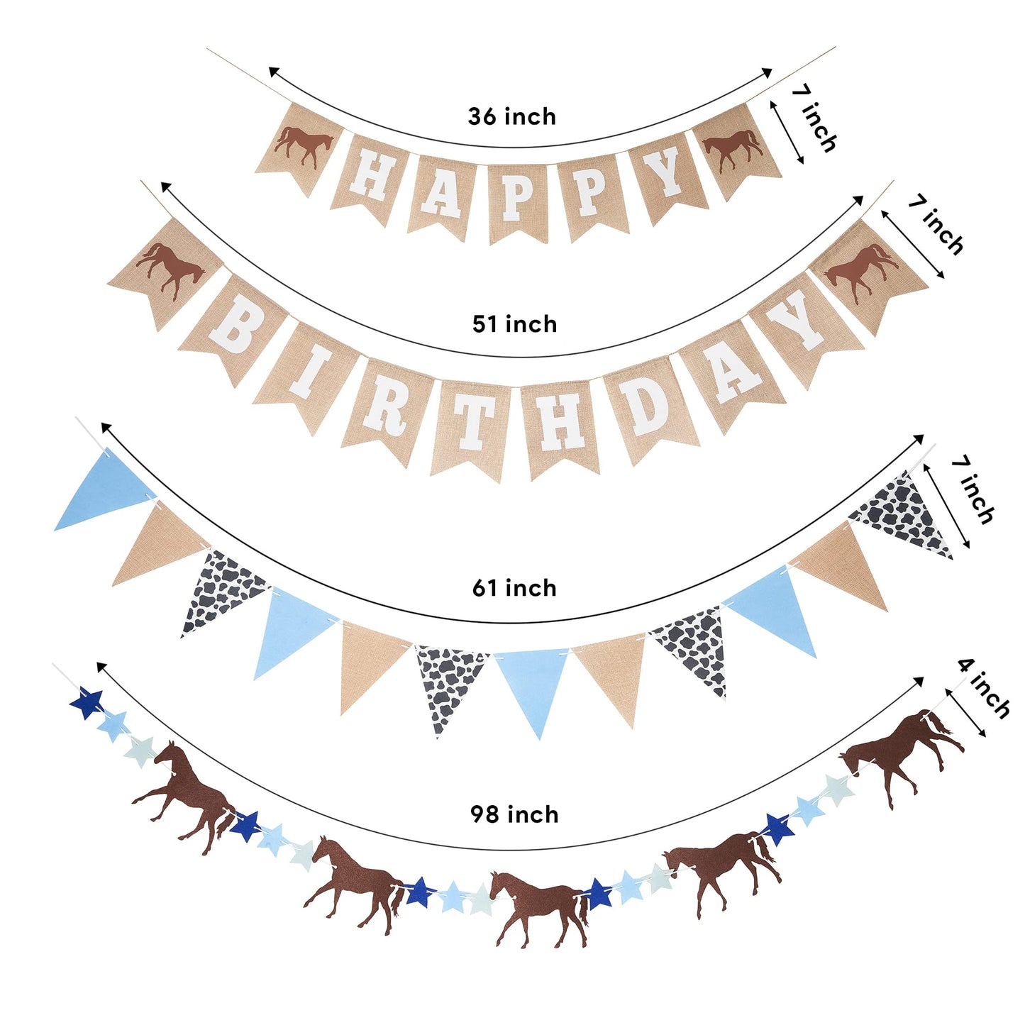 Horse Birthday Decorations - Happy Birthday Burlap Banner - Felt Horse Garland And Pennant Banner - Western Party Decorations -