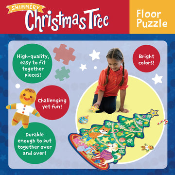 Peaceable Kingdom Shimmery Christmas Tree Floor Puzzle – Giant Floor Puzzle For Kids Ages 3 & Up – Fun-Shaped Puzzle Pieces – Great For Classrooms