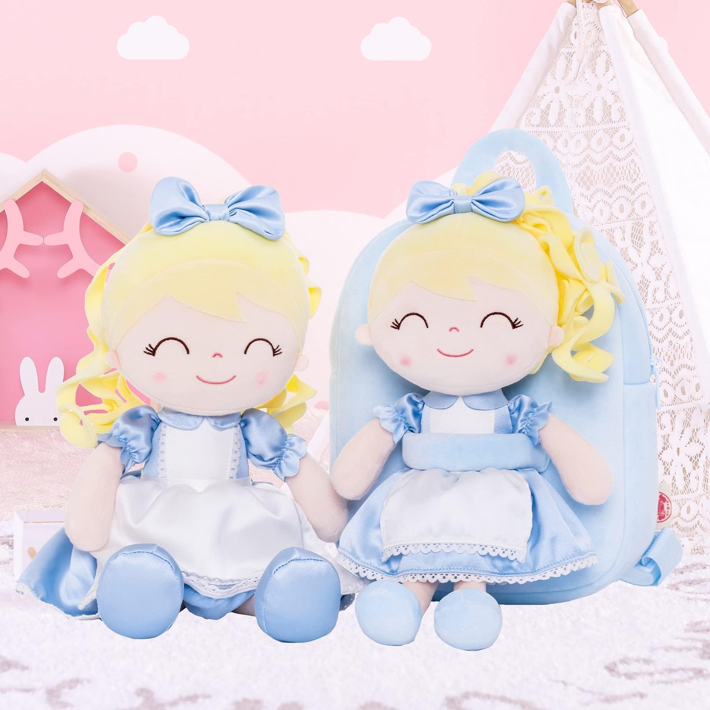 Gloveleya Toddler Backpack For Girls Kids Backpacks Soft Girl Toys Plush Baby Girl Gifts With Plush Princess Alice Doll Blue 9''