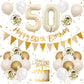 50Th Birthday Decorations Sand White Gold,50Th Birthday Balloons Beige Gold,Happy 50Th Birthday Banner With Cake Toppers Number