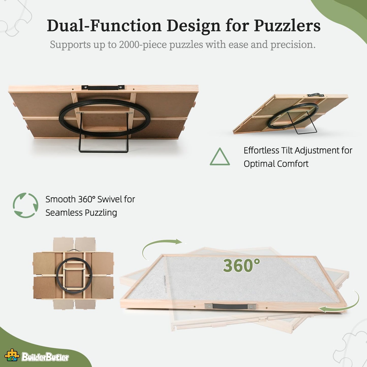 Builderbutler 2000 Pieces 2-In-1 Tilting & Rotating Puzzle Board, 40.16''X28.5''Portable Puzzle Table With 4 Drawers & Cover