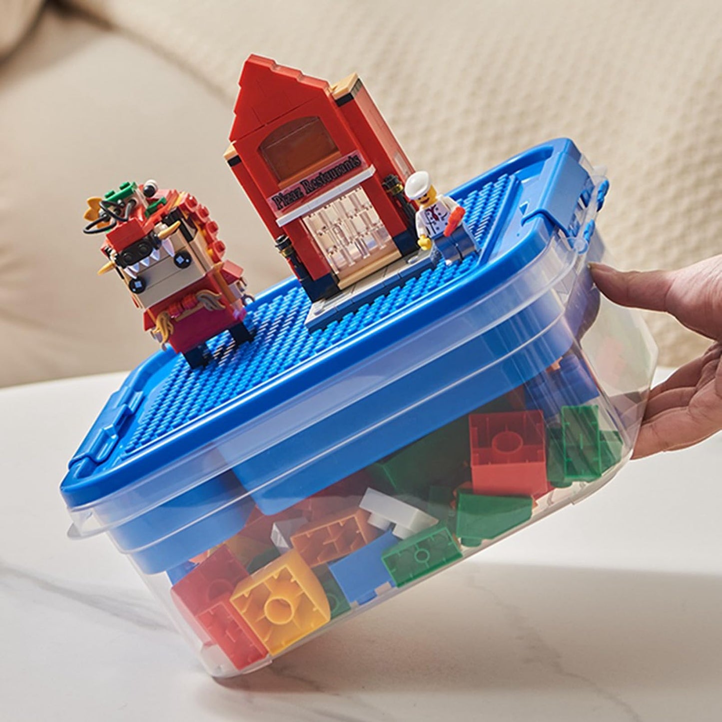 Storage Organizer Bins For Lego, Building Blocks Storage With Building Baseplate Lid, Storage Containers For Building Brick Storage Plastic Stackable Organizer Bin