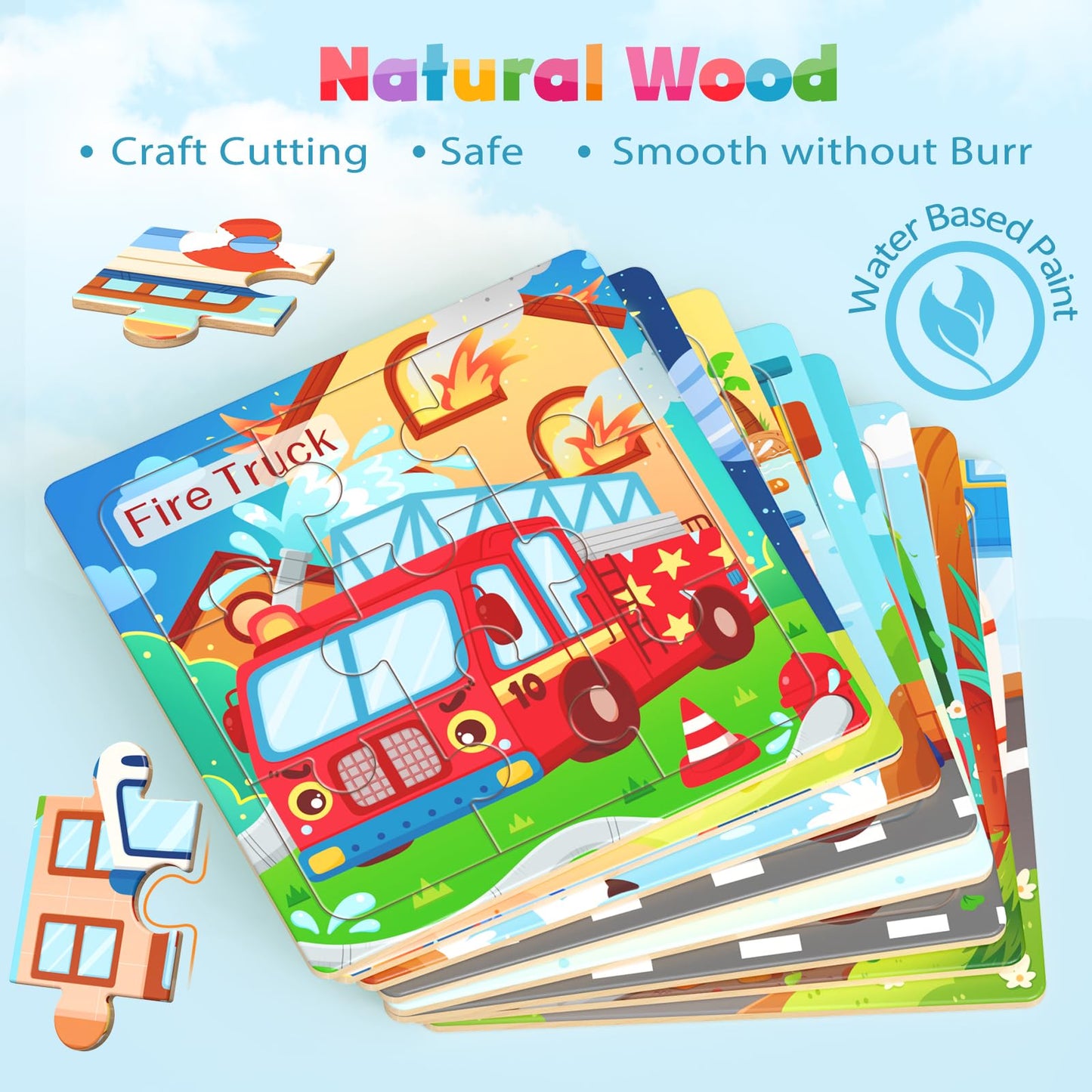 Zeoddler Wooden Puzzles For Toddlers, 8 Pack Vehicle Jigsaw Puzzles For Kids3-5, 9 Pieces Preschool Learning Activities, Learnin