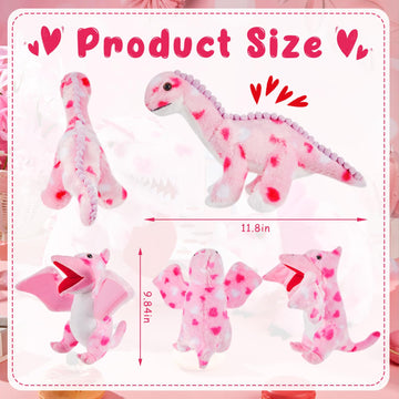 Deekin 2 Pcs Valentine'S Day Stuffed Animals Toy Love Plush Dinosaur Stuffed Animal Holding Heart Kawaii Pink Dinosaurs For Boys