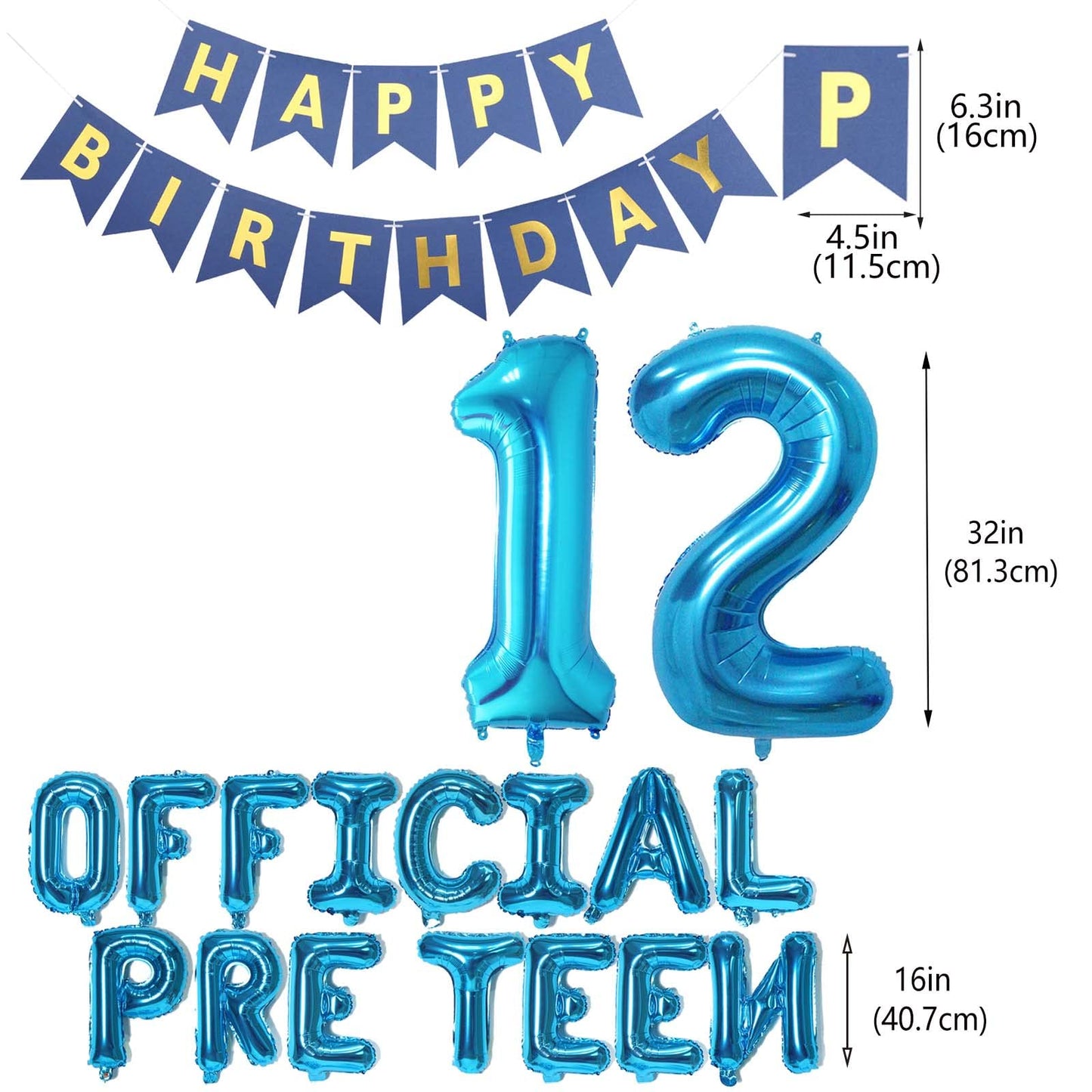 12Th Birthday Decorations For Boys Girls, Official Pre-Teen 12Th Birthday Balloon Happy 12Th Birthday Banner Number 12 Foil Ball