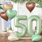 Biapian 40 Inch Sage Green Number 50 Balloons, Large Foil Number 5 & 0 Balloons With 18'' Olive Green Heart Balloon For 50Th Yea