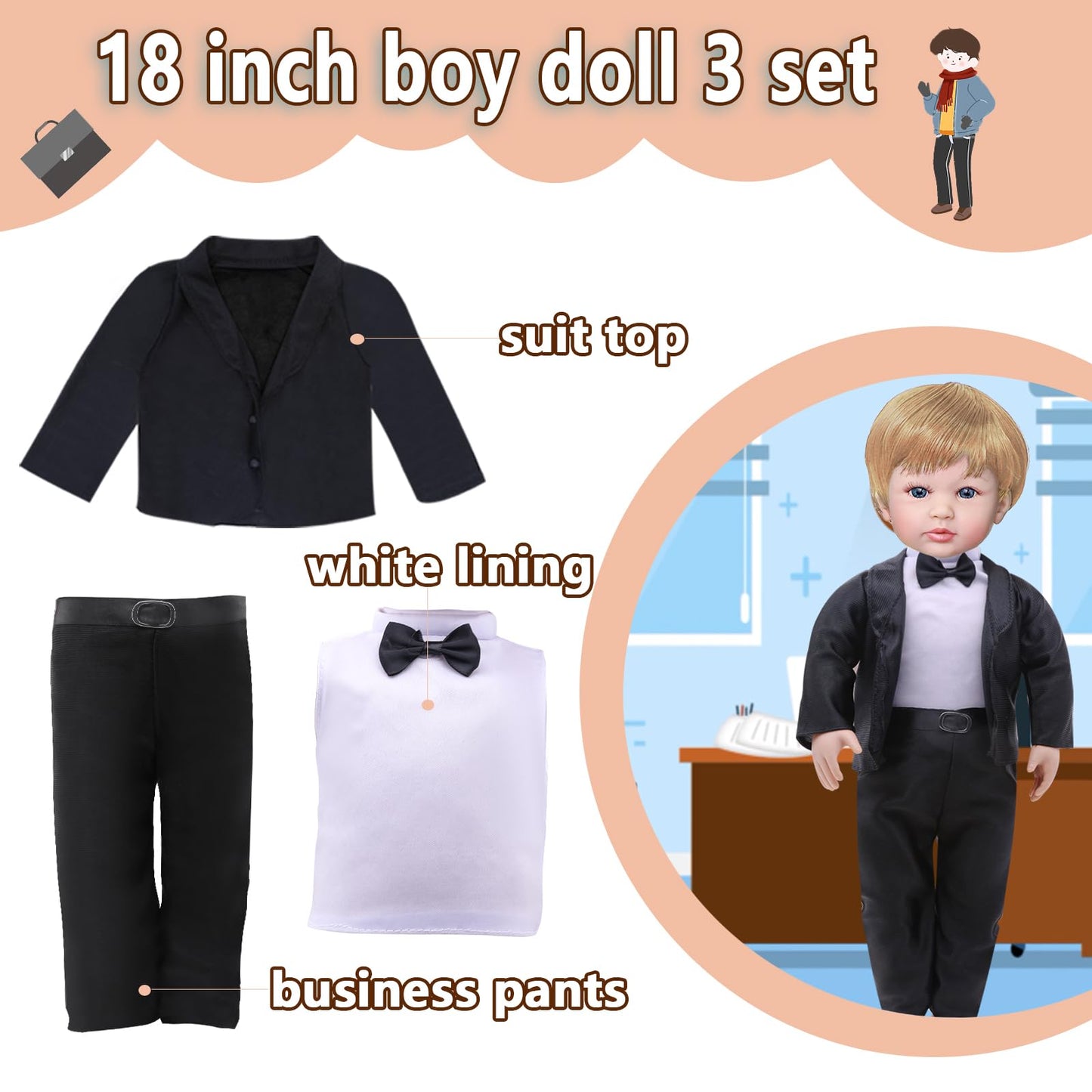 6 Piece Fashion 18 Inch Boy Doll Clothes Casual Wear Plaid Jacket Pants Sportswear Outfits With Tuxedo Suits For 18'' Doll Acces