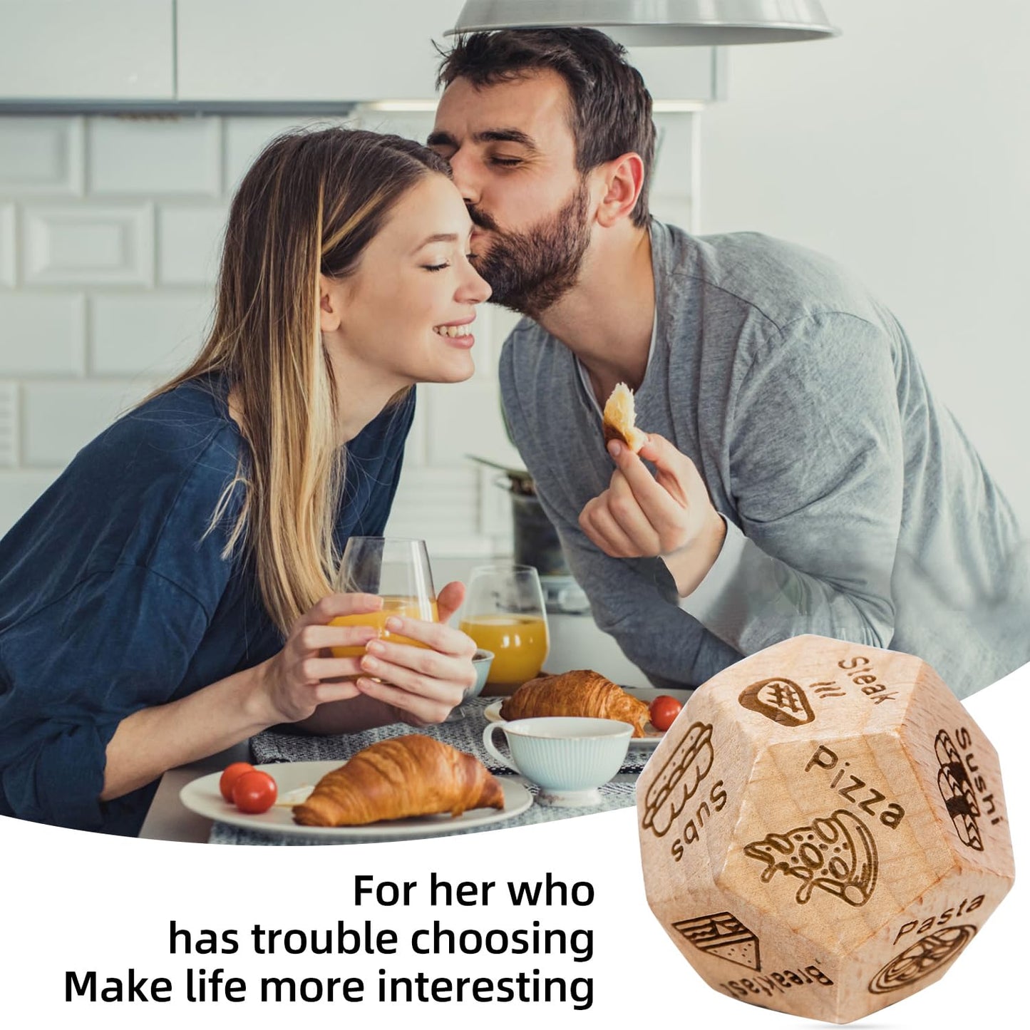 Metaroki Dice For Couples, Food Decision Dice Games, Wooden Date Night Dice Gift For Boyfriend, Girlfriend, Wife, Husband, For C
