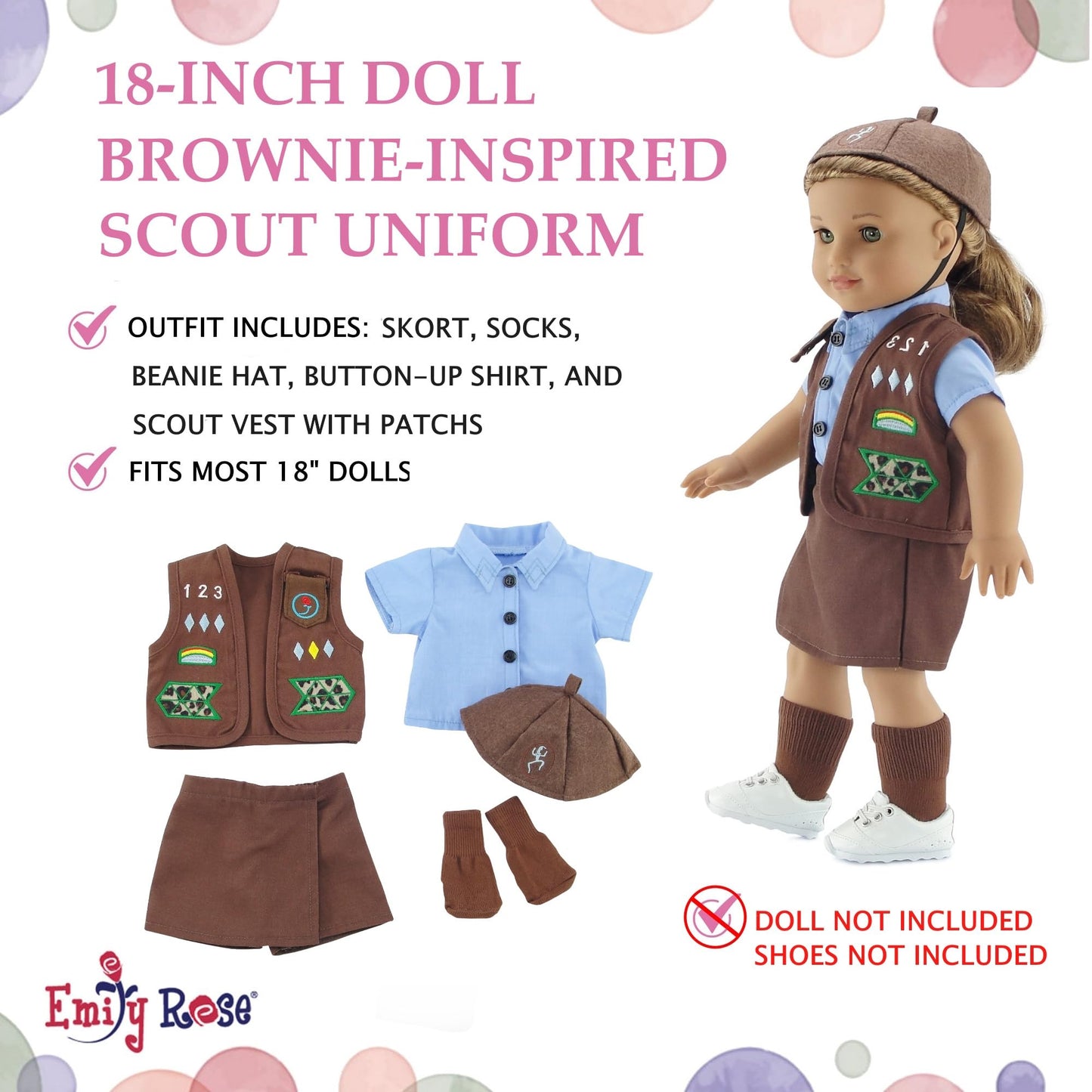 Emily Rose 18-Inch Doll Clothes Modern 4-Piece Girl Scout Brownie Uniform | Officially Licensed By Girl Scouts Of The Usa | Gift Boxed!