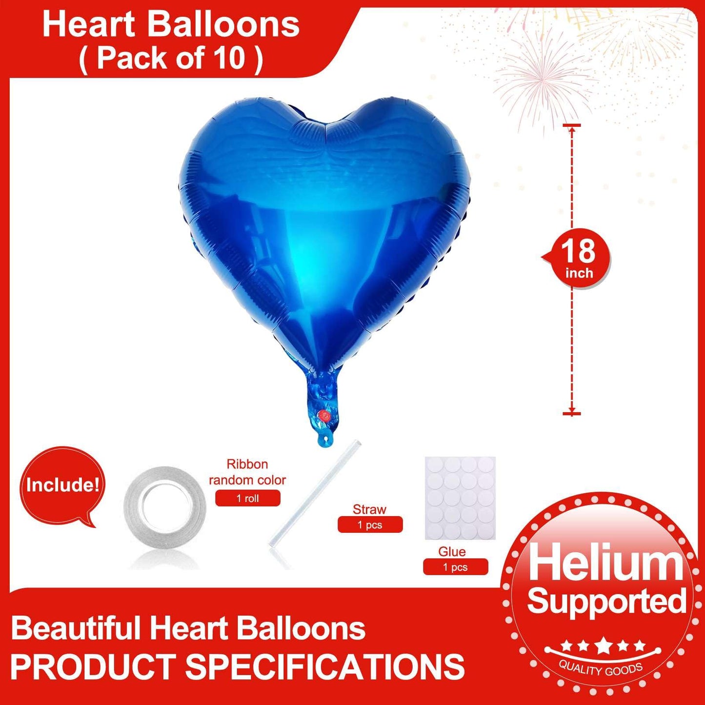 Lovoir 10 Pcs Blue Heart Shape Foil Mylar Balloons 18 Inch Love Balloons For Valentine'S Day Birthday Party Decorations Wedding