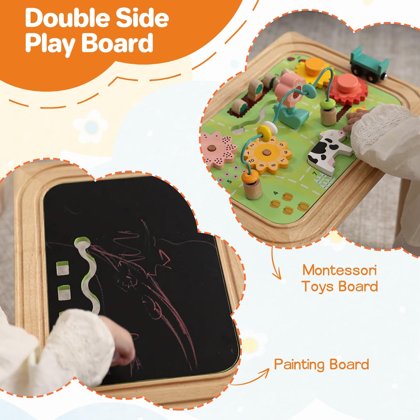 Himold Activity Table for Kids 6-36 Months, 9 in 1 Wooden Montessori Toys with Bead Maze Shape Sorter Train Toy, Baby Sensory Ta