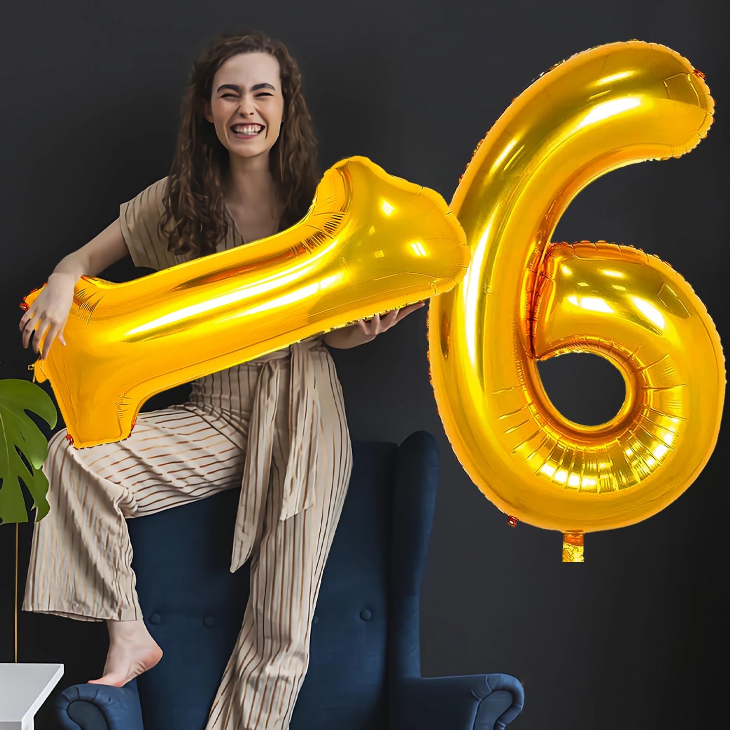 Large Gold 16 Balloon Number, 42 Inch 16Th Birthday Decorations, Foil Mylar Big Helium Numbers Balloons For Birthday Anniversary