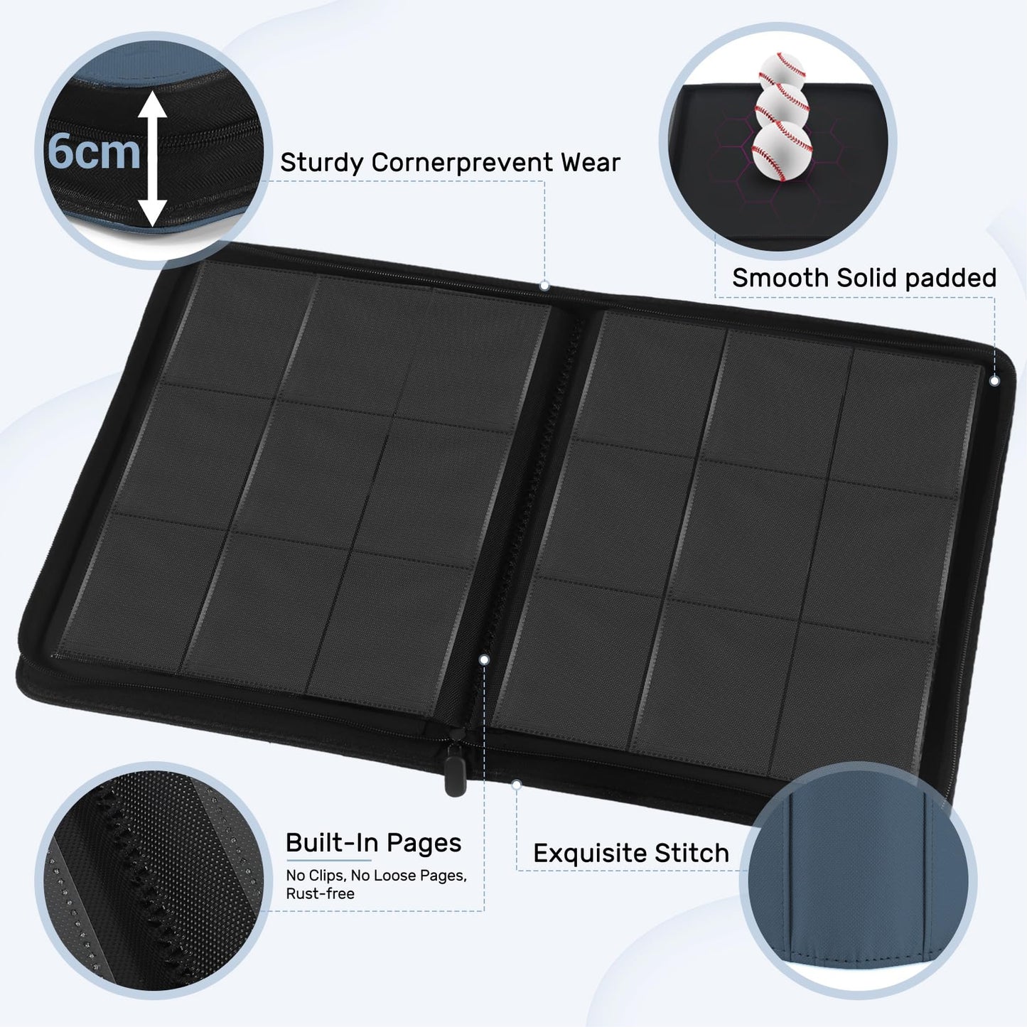 Card Binder 9 Pocket  enhanced Zip Trading Card Binder  540 Double Sided Pocket PU Collection Binder  Side-Loading Collector Album  Card Folder for MTG  TCG  Sports Cards  Navy Blue