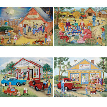 Bits And Pieces - 4-In-1 Multi-Pack - 1000 Piece Jigsaw Puzzles For Adults-Each Measures 20' X 27' (51Cm X 69Cm)-Friendly Folk By Artist Kay Lamb Shannon