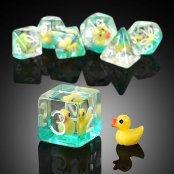 Duck DND Resin Dice, DNDND 7PCS Dungeons and Dragon Dice Set with Velvet Bag for D&D Role Playing Games and Tabletop Games(Duck