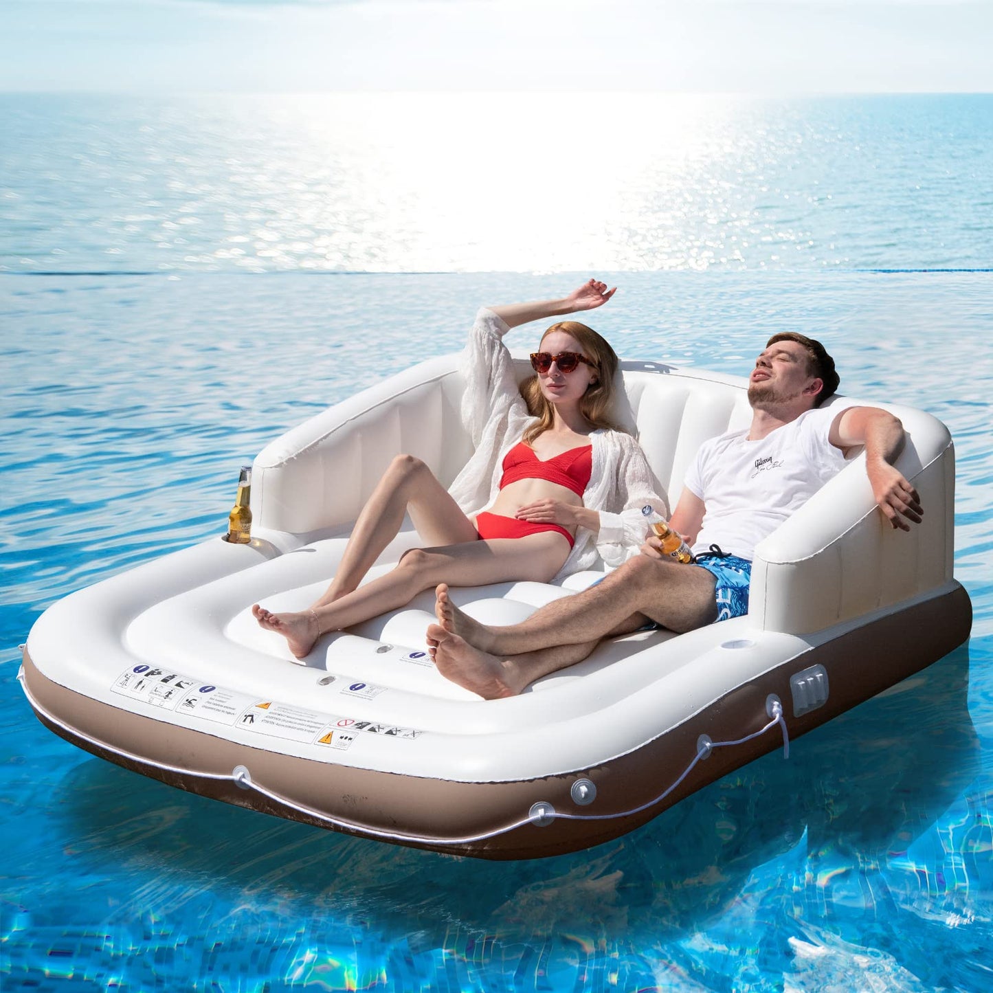 Tangkula Inflatable Pool Float  Giant Pool Lounger Floats 2 mature-themed Size with UPF50+ Retractable Sunshade  Ergonomic Backrest & Armrest  2 Cup Holders  Heavy Duty mature-themed Sunbathing Pool Lounge Raft