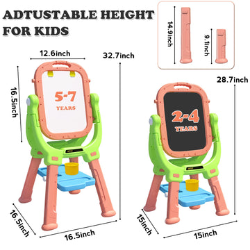 Weudear Kids Easel, Kids Toys Rotatable Double Sided Chalk Board Adjustable Height Standing Toddler Easel With 79Pcs Accessories