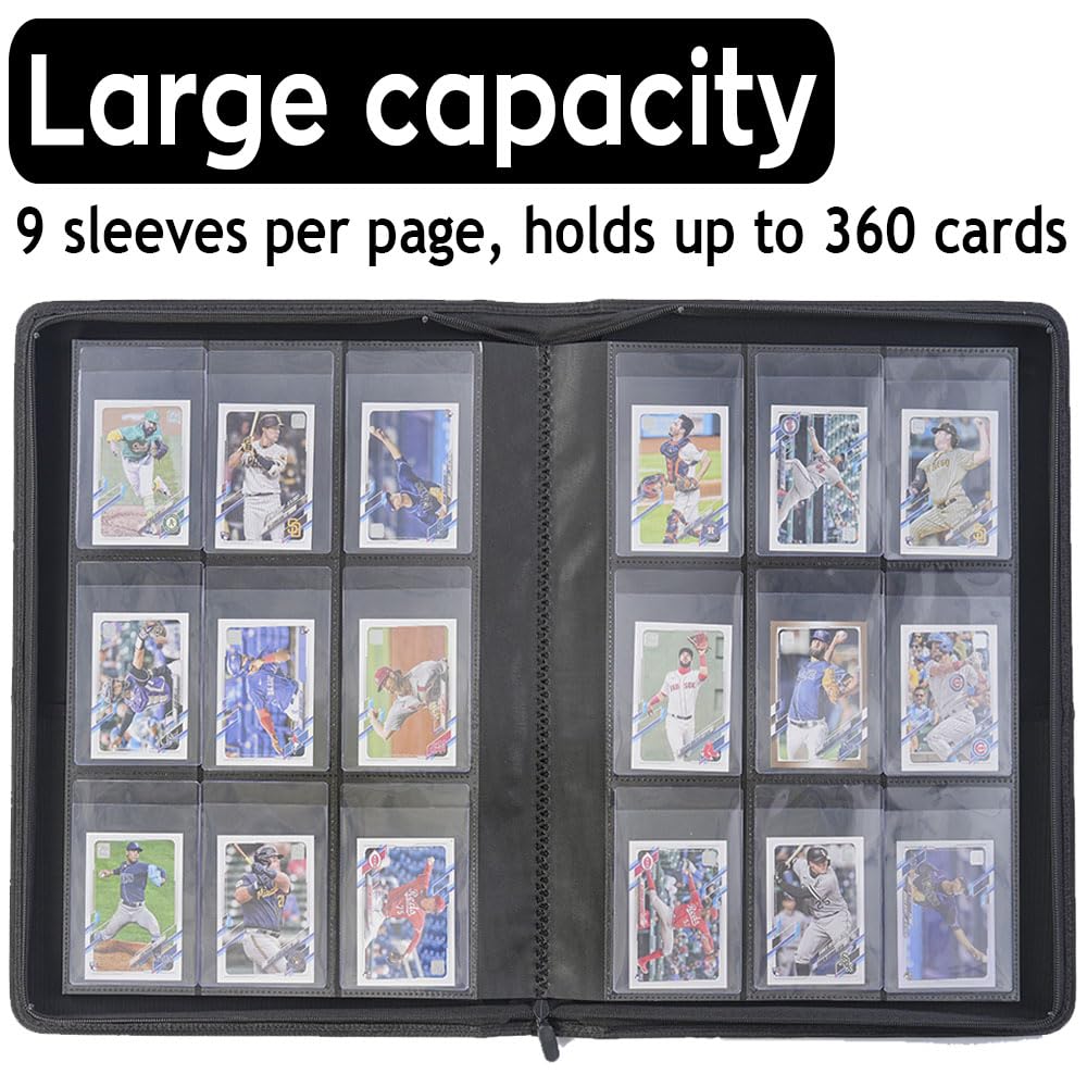 BOMIIPOR Semi Rigid Card Holder Binder  enhanced Card Saver 1 Binder with Sleeves for Trading Cards & Sports Cards Storage - Holds 360 Semi Rigid Card Holders for Grading(Navy Blue)