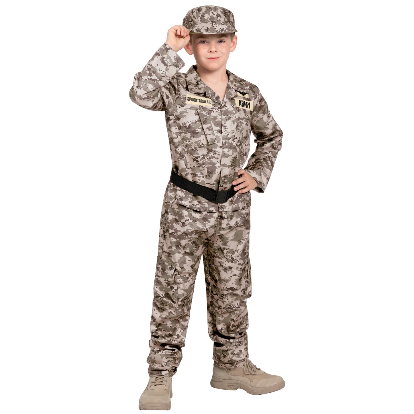 Spooktacular Creations Boys Army Costume, Military Costume For Kids, Desert Camo Soldier Outfit Set With Toy Accessories For Toddler Halloween Dress Up Themed Party (Medium, 8-10 Yrs)