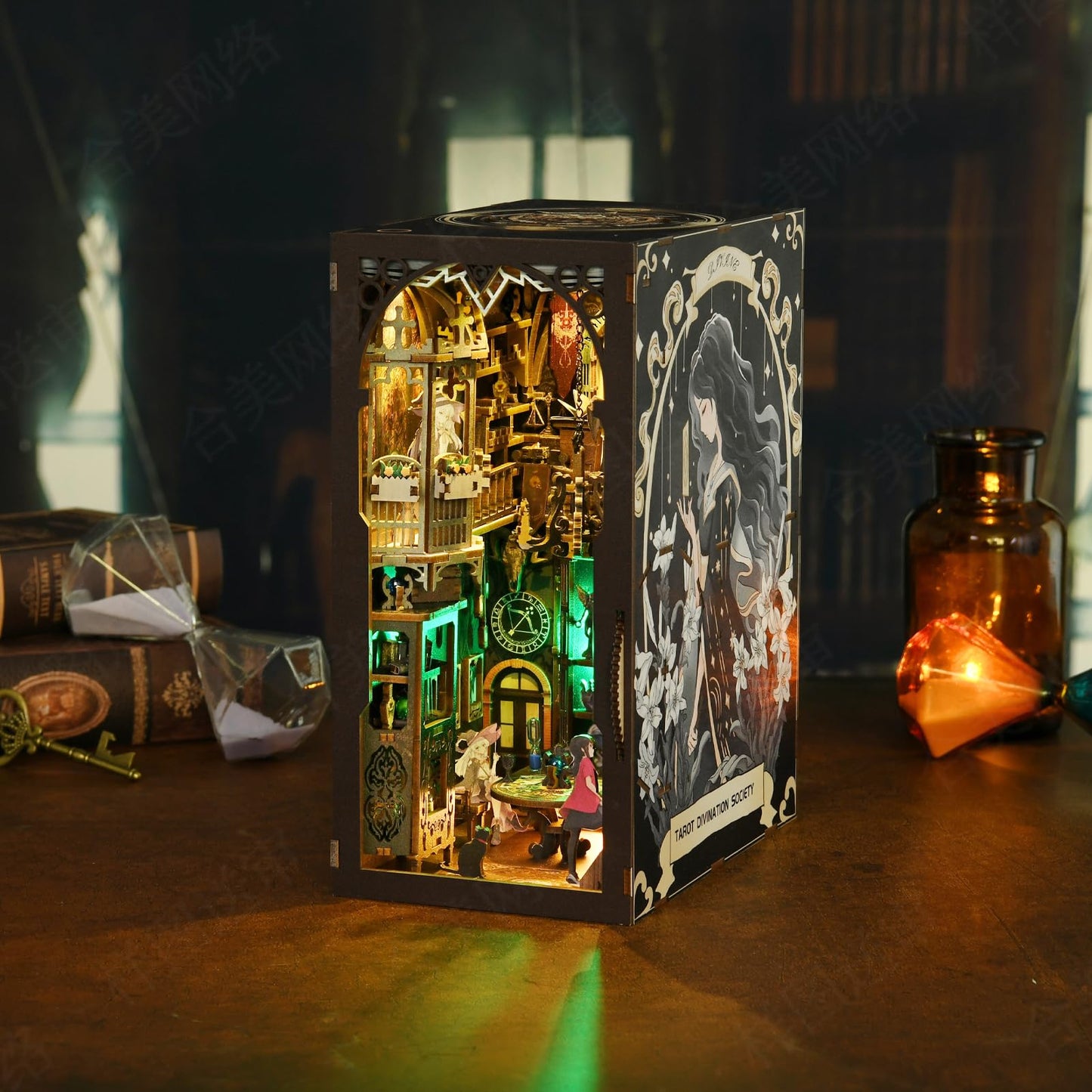 ETKVR Book Nook DIY Kit  Miniature House Dollhouse Kit for mature-themed and Teens  Booknook Bookshelf Decor Alley Model Build with LED Light  3D Wooden Puzzle - Tarot Divination