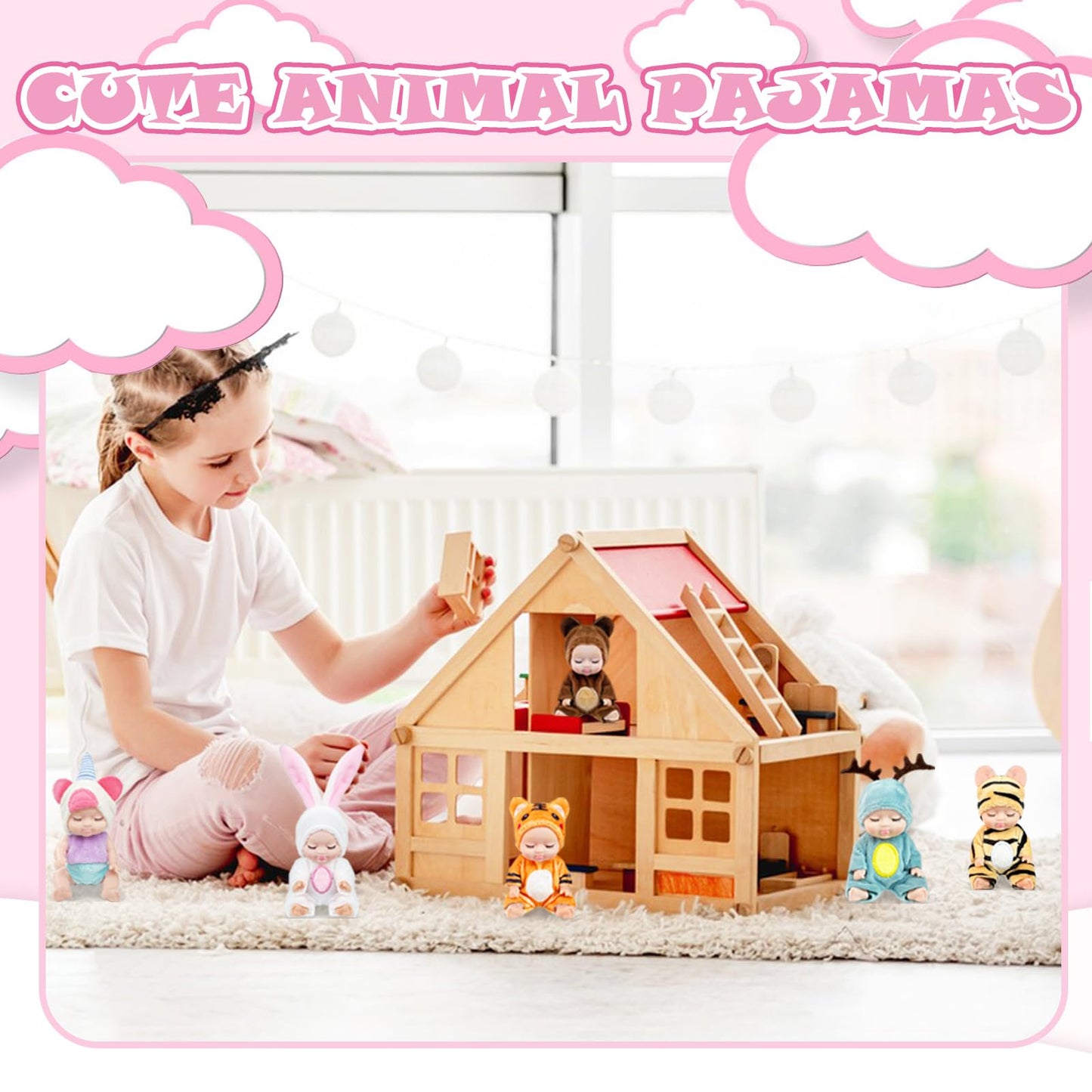 Haawooky 6 Pcs 4 Inch Mini Baby Dolls,Cute Small Baby Doll Toys with 8 Pcs Animal Clothes,Lifelike Realistic Reborn Tiny Baby Do