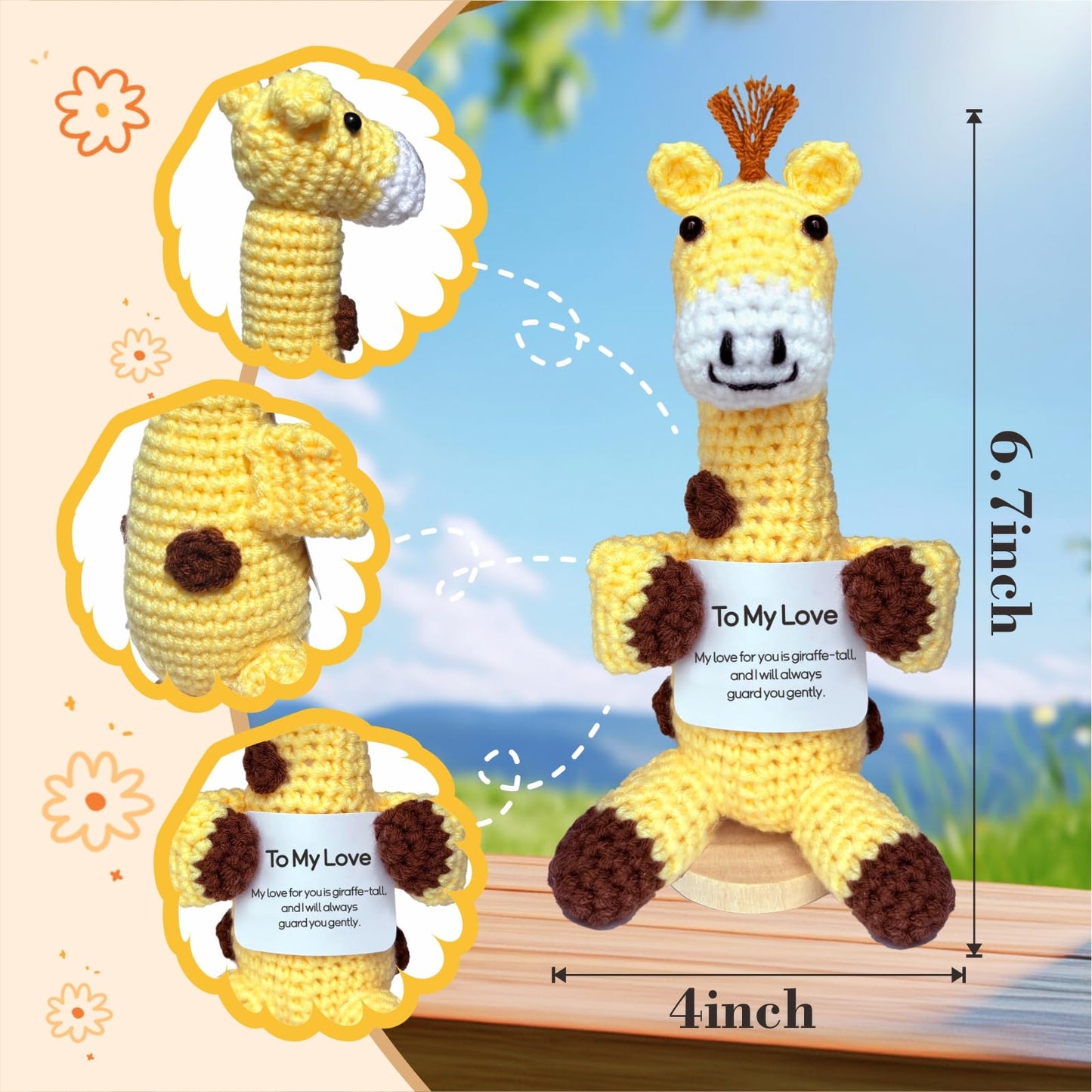 utosday Positive Crochet Animals Giraffe for Him Her Boyfriend Girlfriend, to My Love Handmade Emotional Support Crochet Birthda