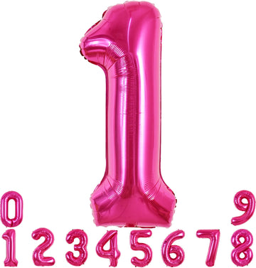 Toniful 40 Inch Hot Pink Large Numbers Balloon 0-9 Birthday Party Decorations,Foil Mylar Big Number 1 Balloon Digital 1 For Birt