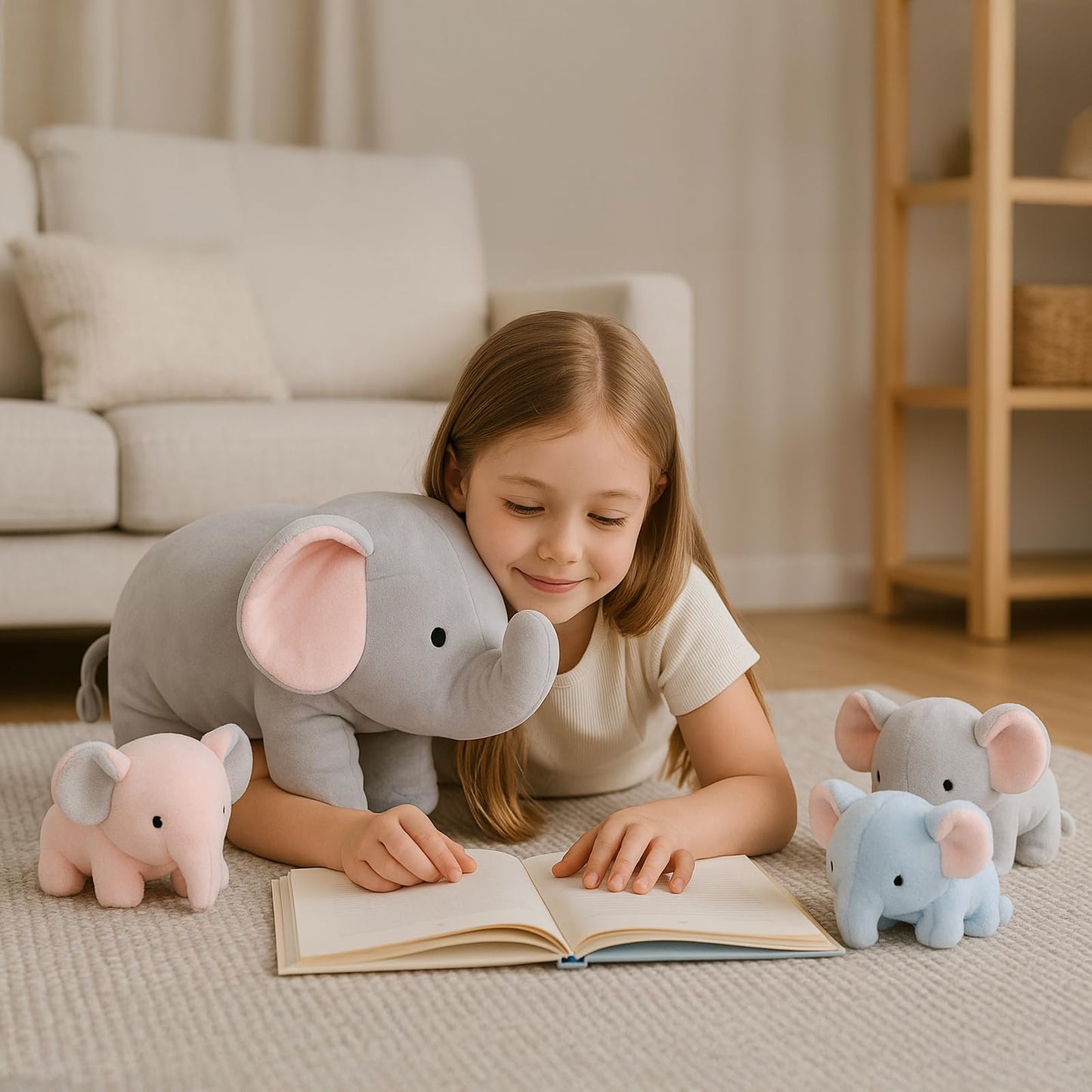 Weigedu Elephant Plush Toy Set - 4-Piece Stuffed Animal Family With Zipper Storage | Soft Elephant Dolls For Toddlers & Kids | G