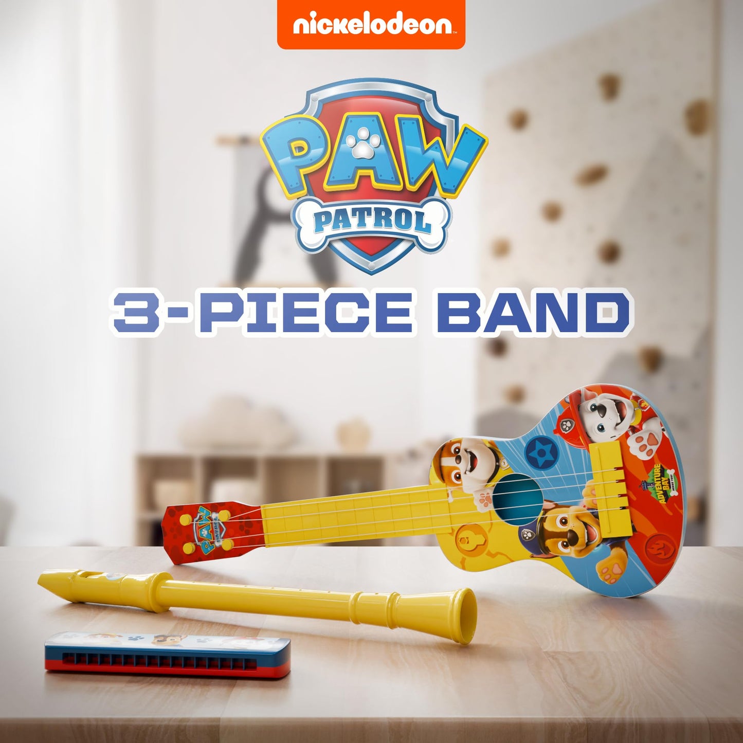 Lollipop Paw Patrol Adventure 3-Piece Band Set - Rescue Harmonica, Ukulele, And Flute Trio -Toddler Musical Instruments Set