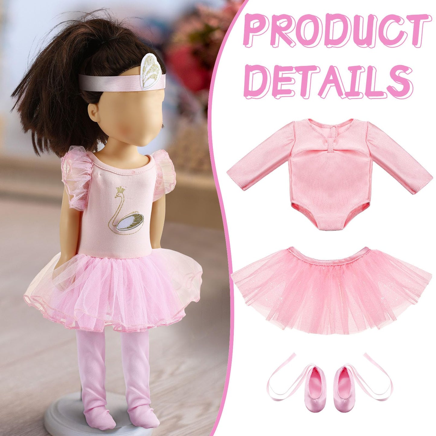 Kajaia 8 Pcs 18 Inch Doll Ballet Ballerina Outfits 18 Inch Doll Clothes and Accessories Ballet Tutu Dance Dress Ballet Shoes Headband Doll Clothes Gifts