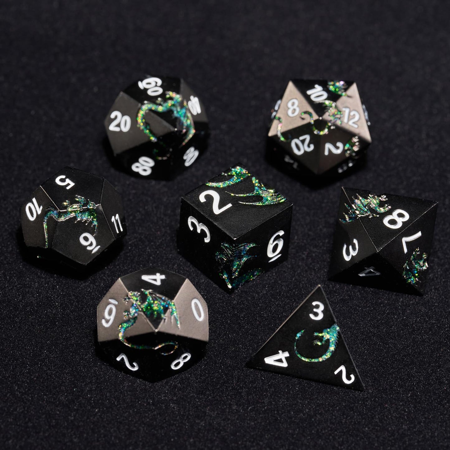 HNCCESG D&D Dice Set Metal Dragon Polyhedral DND Dice Set with Dragon Gift Box for Game Dice Dungeons and Dragons TTRPG(Black wi