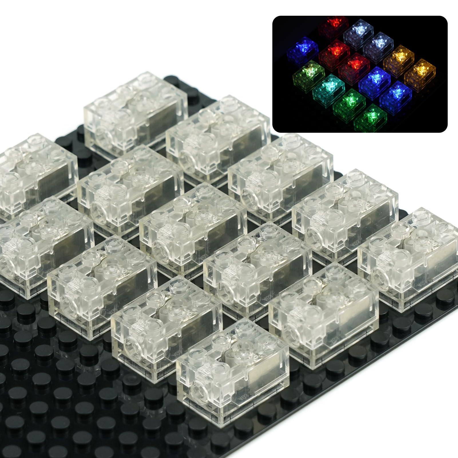 Pamvava Lights Bricks Kit Led Light Up, 14 Pieces 2X3 Classic Transpar ...