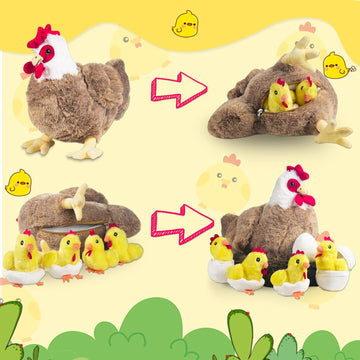 Youthfuljive 9 In 1 Chicken Stuffed Animal, Chicken Plush Stuffed Animal Chicken Toys Egg Laying Hen With Zippered Belly, Baby C
