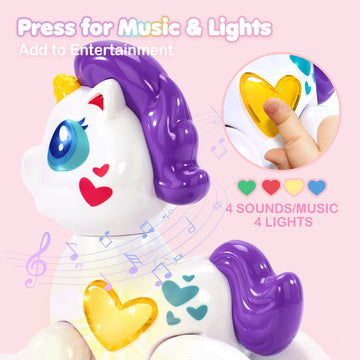 Hahaland Toys For 1 Year Old Girl Toddler Girl Toys Unicorn Musical Light Up Baby Girls, Interactive Travel One Year Old Baby Girl Valentines Gifts