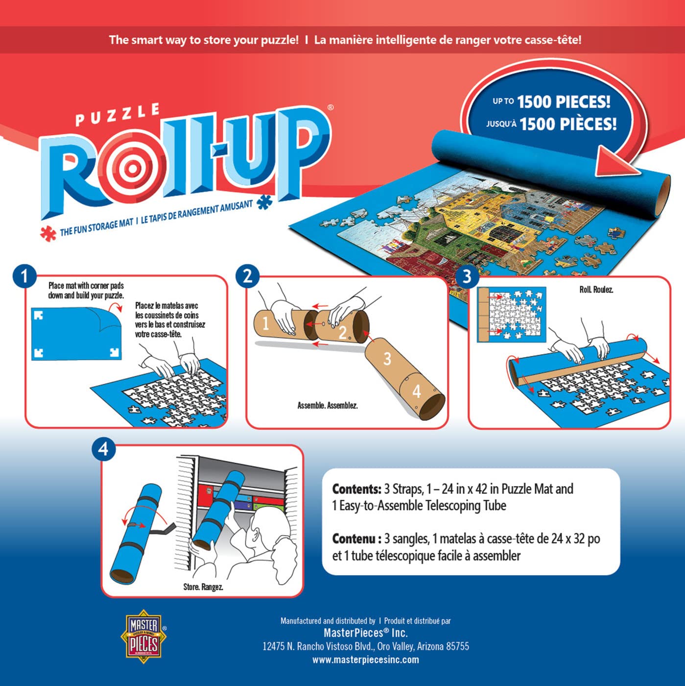 Masterpieces Accessories - Jigsaw Puzzle Roll-Up Mat & Stow Box, 42' X 24', Fits 1500 Pieces