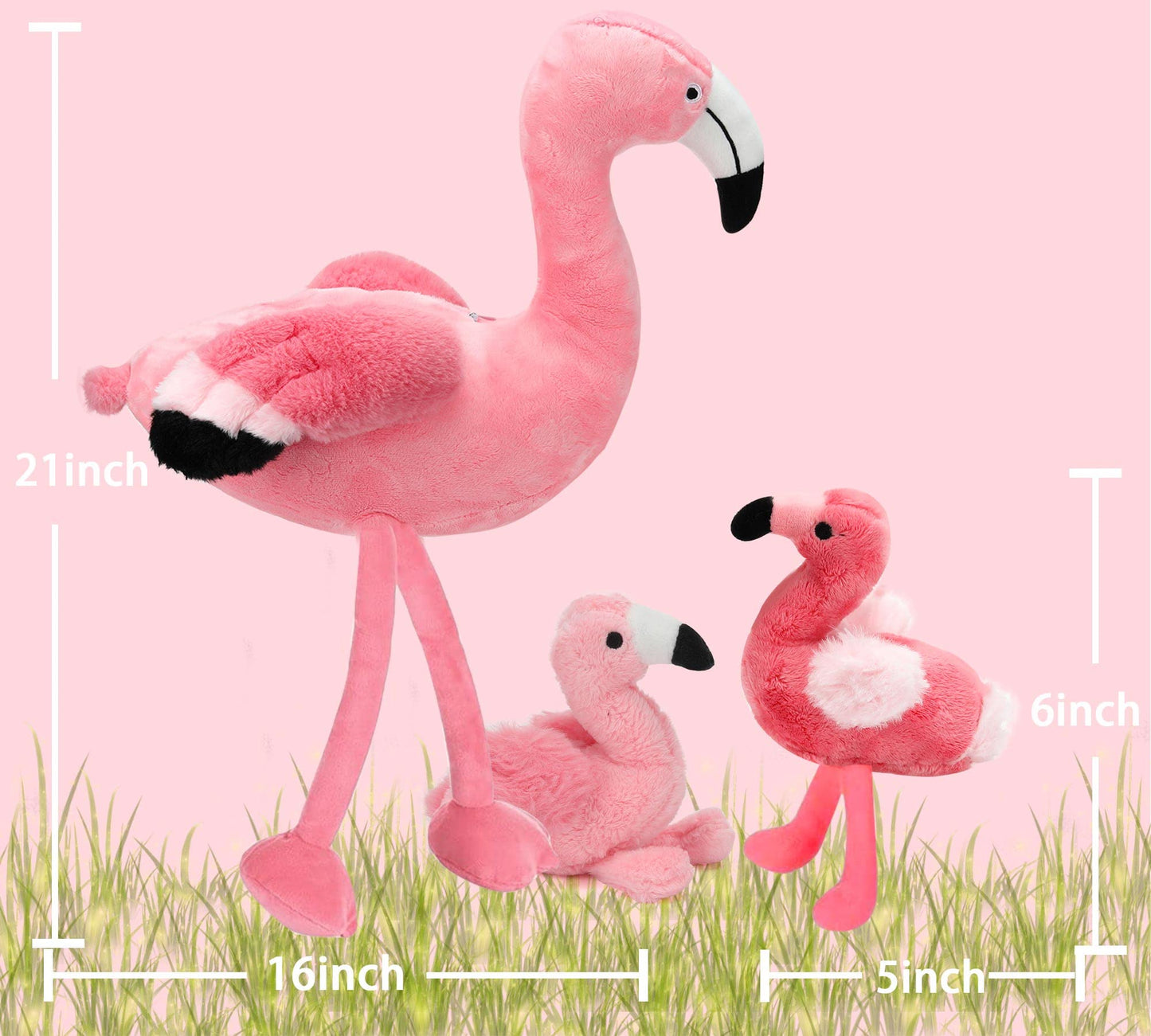 Qpewep 21-Inch Pink Flamingo Stuffed Animal with 4 Plush Babies - Soft, Machine Washable, Perfect for Kids' Birthdays and Zoo Party Decor