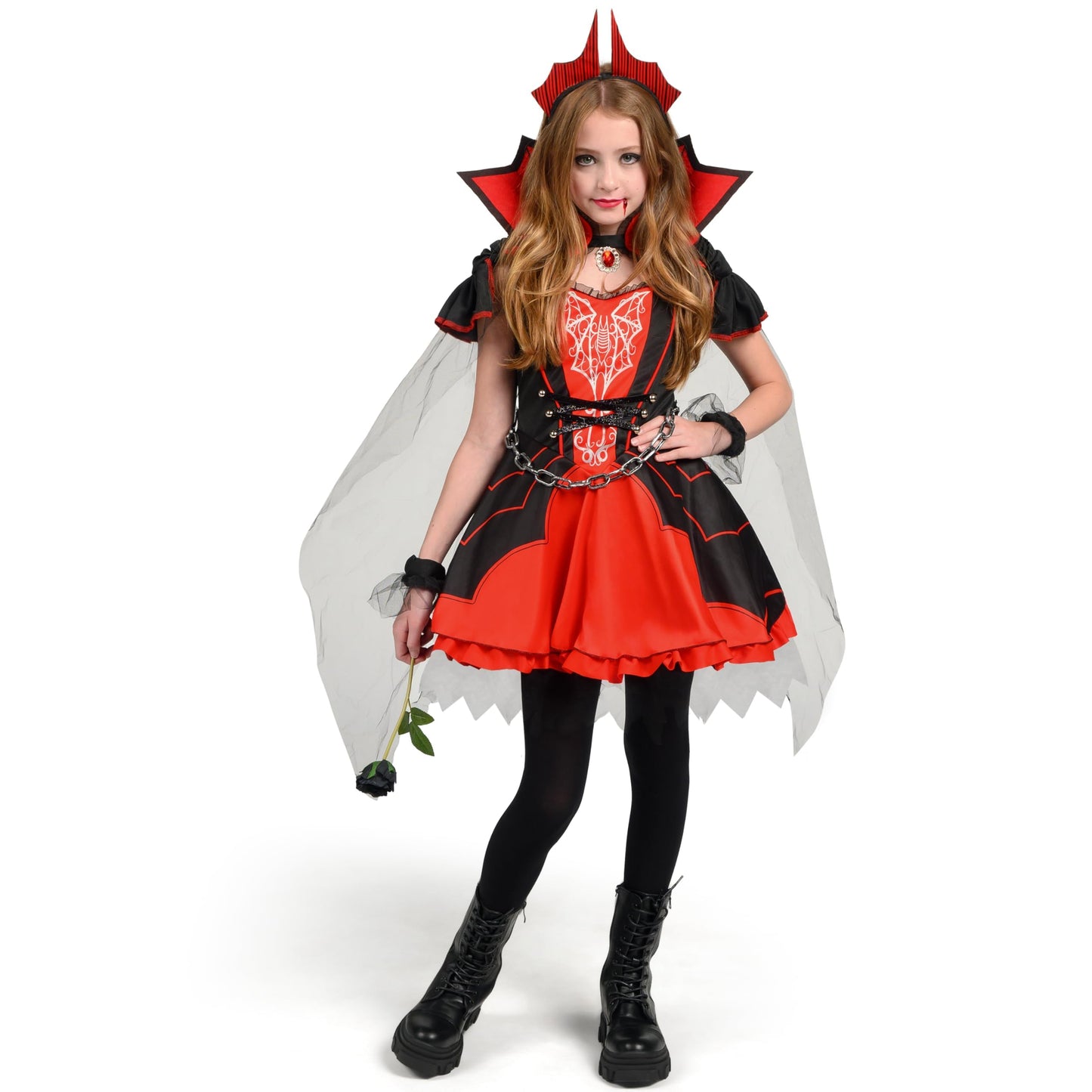 Spooktacular Creations Halloween Girls Vampire Costume, Red Dark Vampire Dress For Girls Halloween Dress Up, Role-Playing And Co