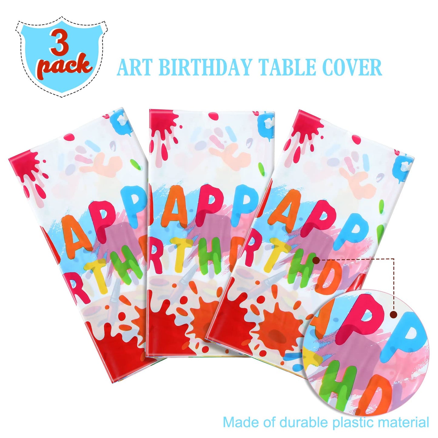 3 Pieces Art Paint Party Tablecloths Happy Birthday Table Cover Paint Splatter Party Table Cloth Disposable Plastic Painting Sup