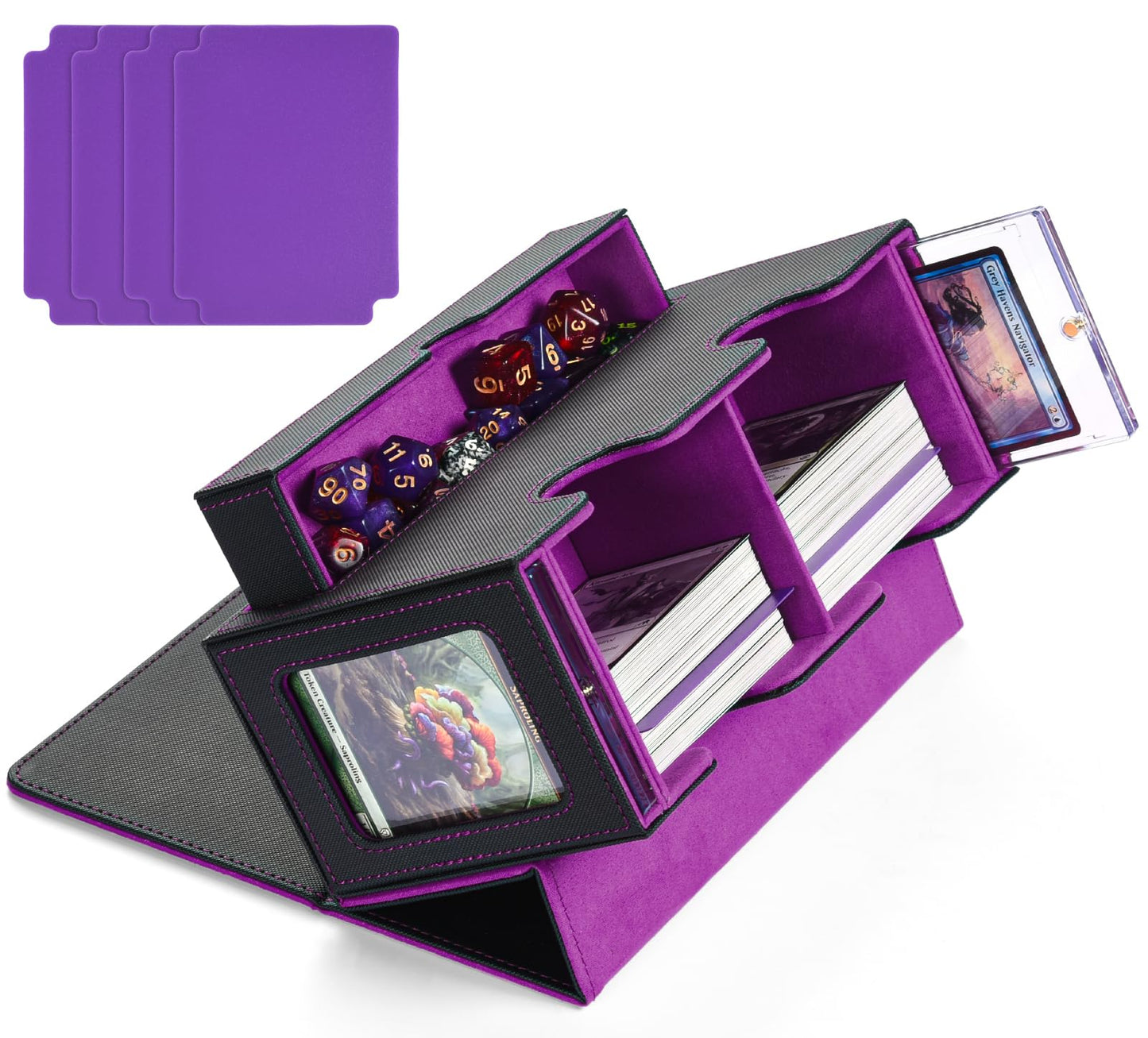 Mtg Deck Box With 2 Commander Display, Commander Deck Box Fits 320+ Single Sleeved Cards, Deck Box Mtg With Dice Tray, Magnetic