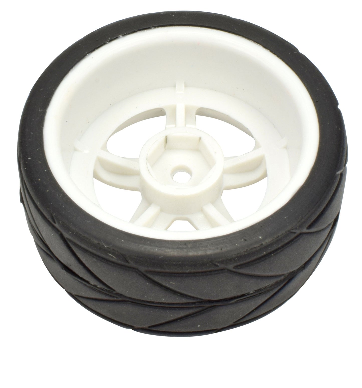 Apex RC Products 1/10 On-Road 12mm White 5 Spoke Wheels V Tread Rubber Tires (Set of 4) #5015