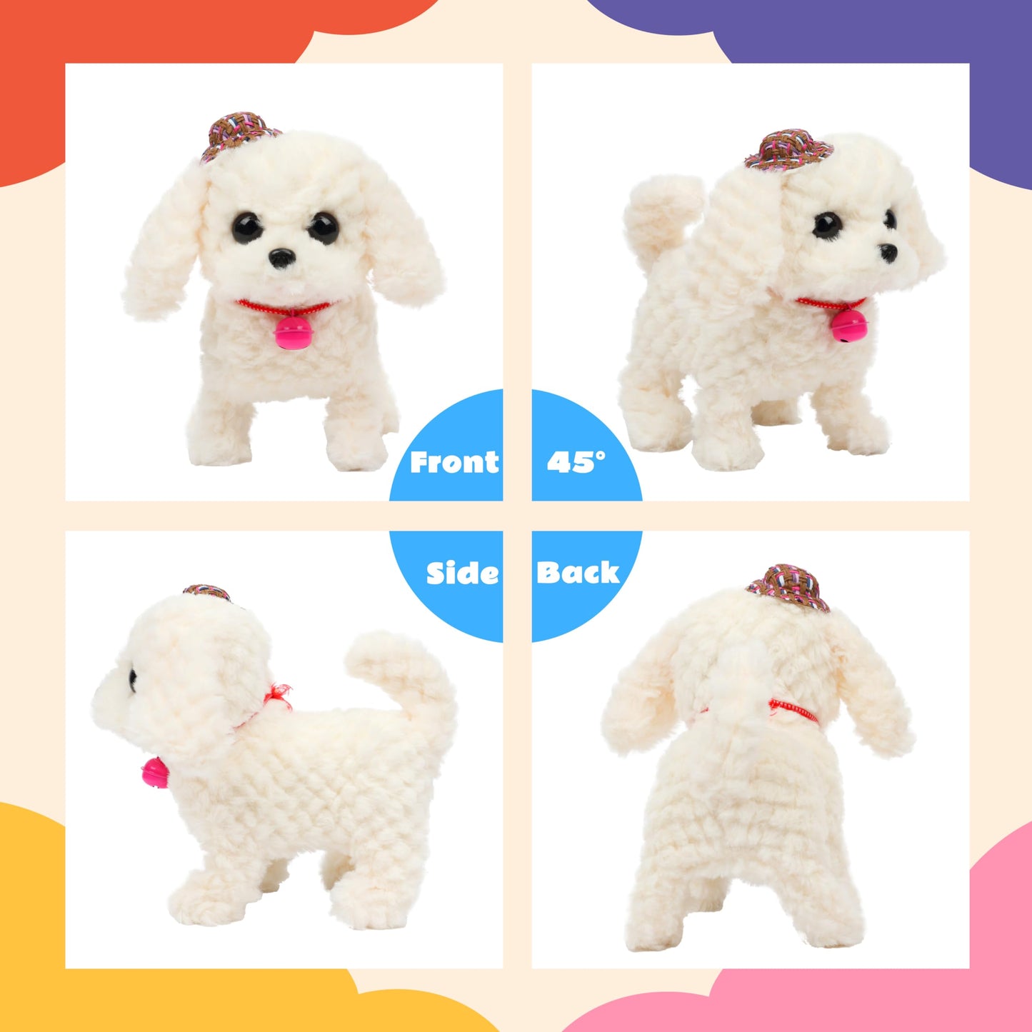 Cuteoy Walking White Dog Stuffed Animal Talking Wagging Nodding Educational Plush Puppy Toy Electric Interactive Animated Plushies For Girls Boys Birthday