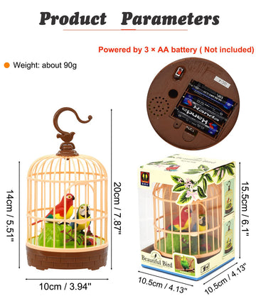 Hwd Voice-Activated Induction Birds Birdcage Toy, Talking Chirping Fluttering Parrot Birds Toys Gifts For Baby Toddler Kids Children (A)