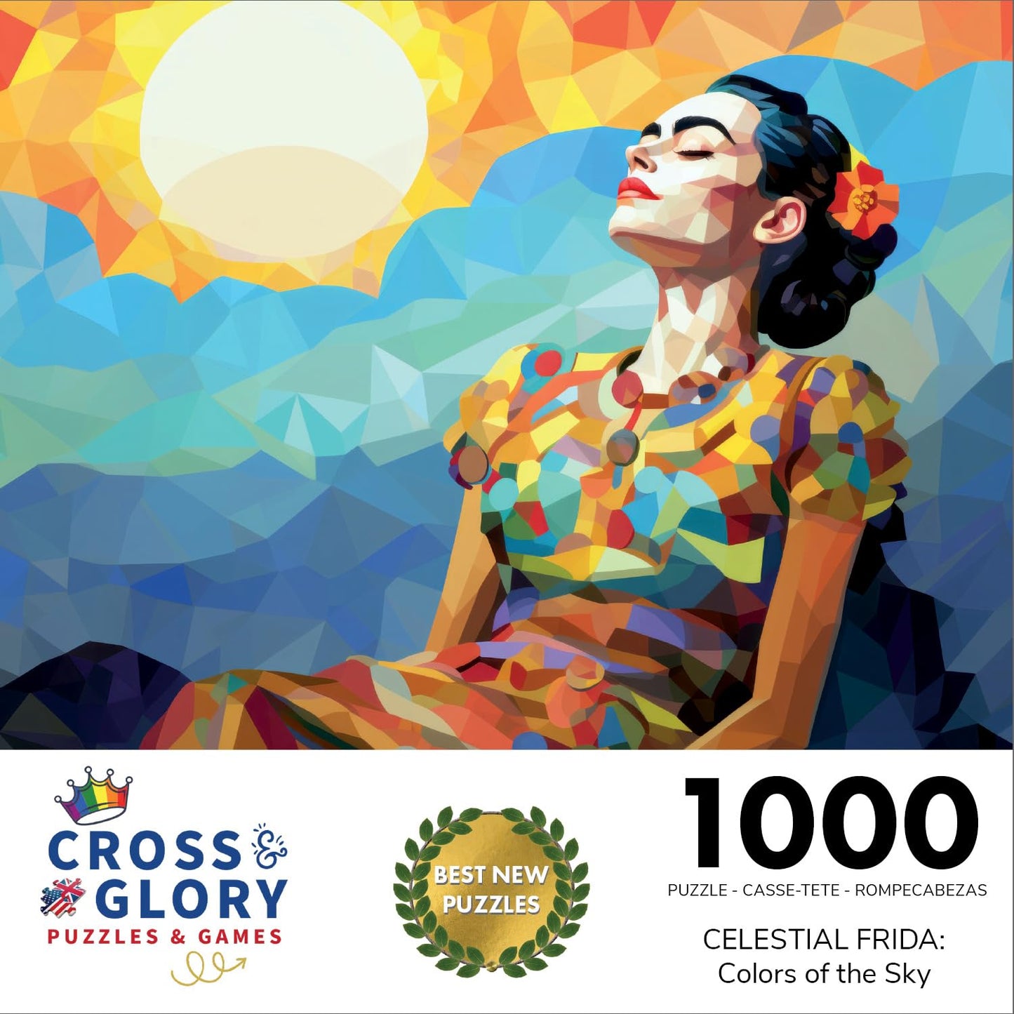 Cross & Glory Puzzles: Celestial Frida: Colors of The Sky  Colorful Art Jigsaw Puzzle  1000 Pieces  Masterpiece  Vibrant Day of The Dead Theme  enhanced Satin Finish