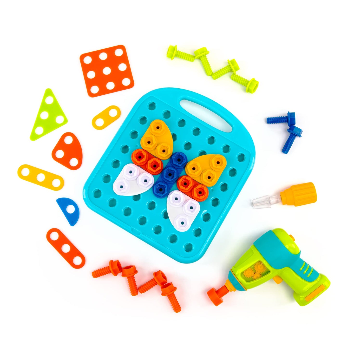 Educational Insights Design & Drill Shapes Workshop, 73-Piece STEM Toy, Electric Toy Drill, Multicolor, Ages 3+