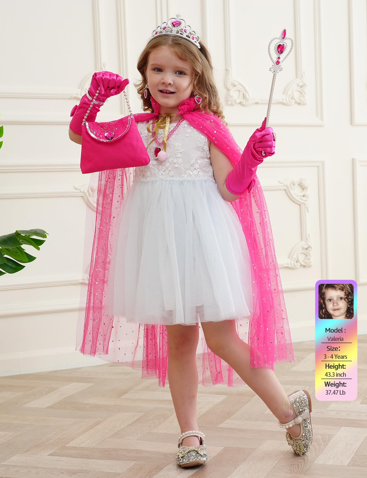 Sabbenia Princess Dress Up Clothes For Little Girl, 11Pcs Princess Cape With Crown, Cosplay Christmas Halloween Birthday Gift(Ro