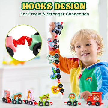 Edujoy Toddler Toys For 2-3 Year Old Boy, Wooden Animal Train Set, Montessori Toys For 2 3 Year Old Boy Christmas Birthday Gifts, Learning Toys For Toddlers 2-4 Years Girl Toys Age 2 3