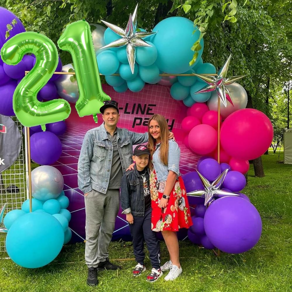Toniful 40 Inch Large Green Number 21 Balloons Giant Digital 21 Or 12 Helium Balloons, Foil Mylar Big Number Balloons For 12Nd O