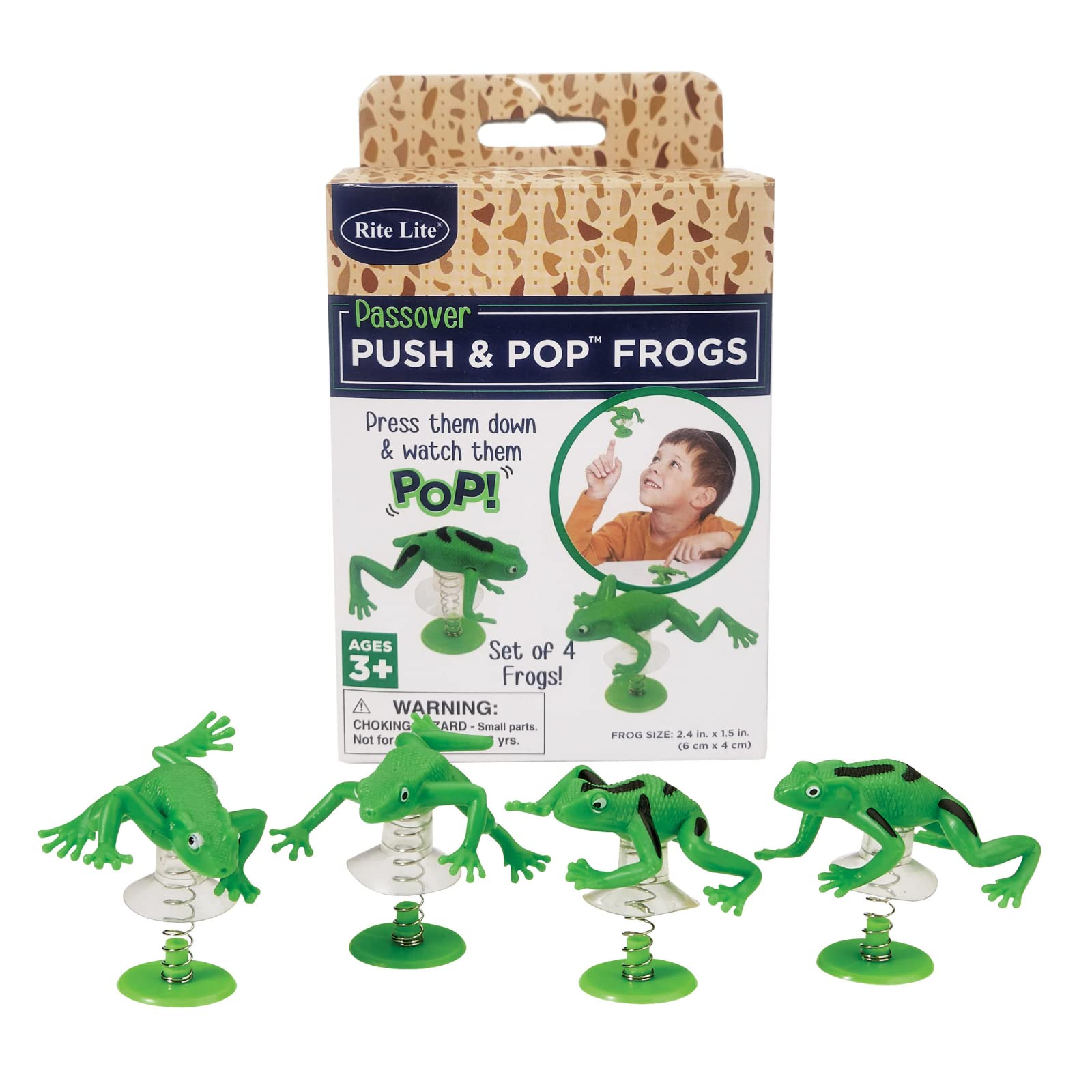 Lite Passover Push & Pop Frogs Set of 4 | Pesach Seder Gifts for Kids Educational Plagues! Jewish Holiday Party Goodie Bag Favor